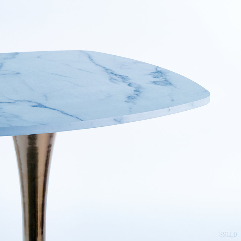 Table de salle à manger carrée Tulip, H 28,93 po x l 23,62 po x P 23,62 po, Blanc / doré