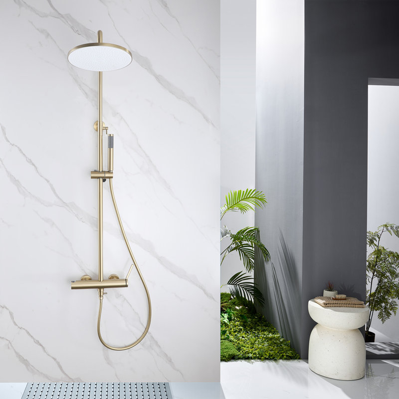 Modern 10" Wall Mounted Exposed Rainfall Shower System with Height Adjustable Handheld Shower and Rotatable Shower Head