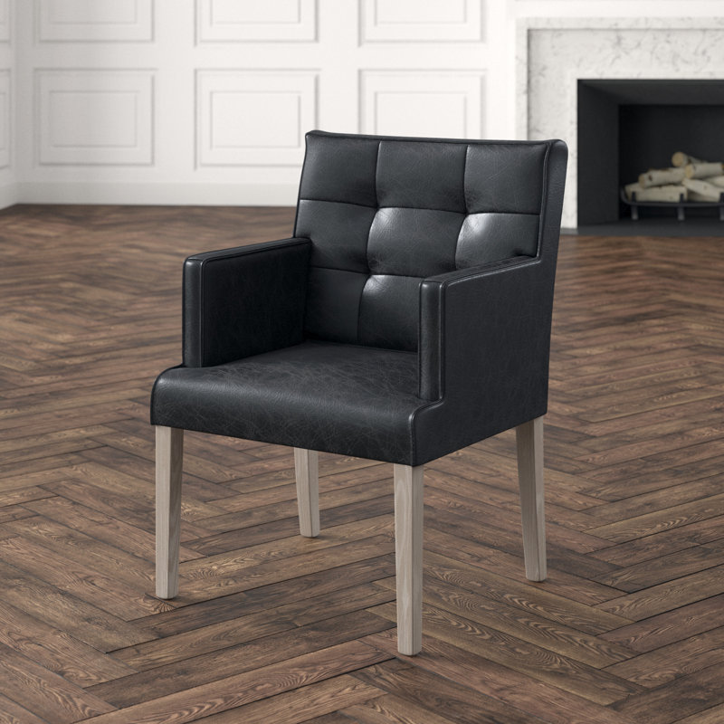 Avery Tufted Armchair, Black Faux Leather