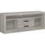 Meuble télé avec une finition en bois flotté gris et deux tiroirs, fabrication en bois d'ingénierie, aspect rustique vieilli, utilisation durable, conception polyvalente, largeur de 59 pouces avec abat-jour, tiroirs pour