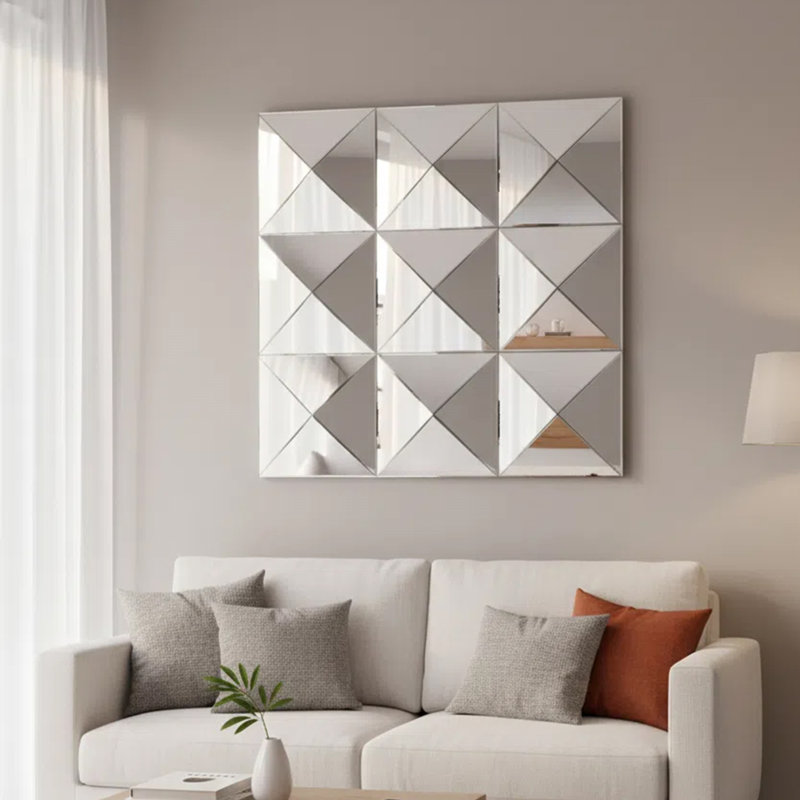 Grand miroir mural carré en verre biseauté 3D