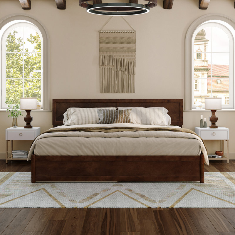 Astley Wood Platform Bed with Panel Footboard and Trundle, King, Walnut