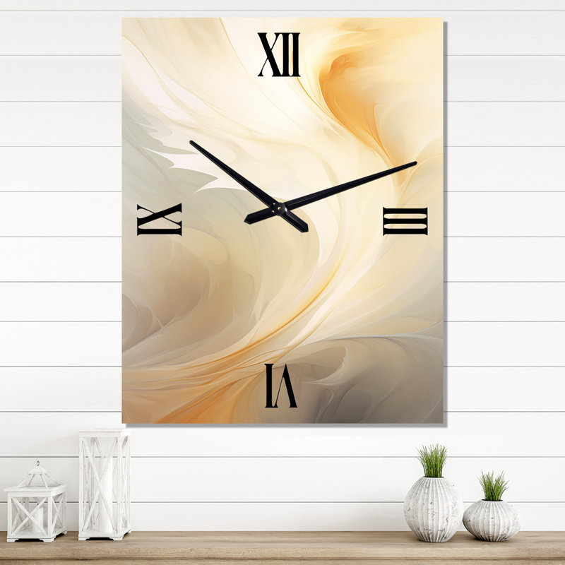 Tender Whirling White Illustration III - Spirales abstraites très grandes horloges murales, H 40 po x l 30 po x P 1 po
