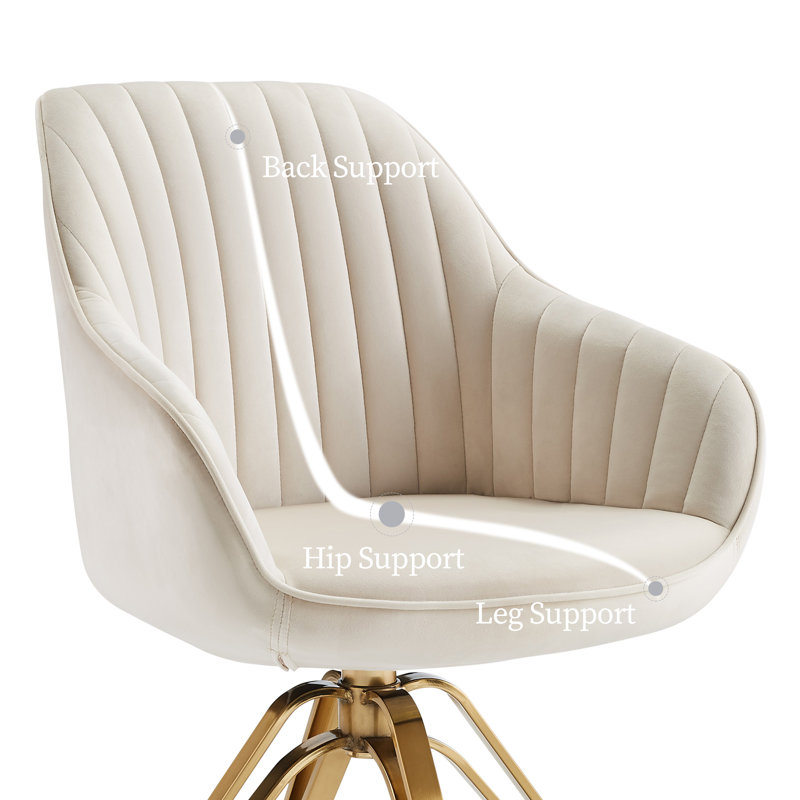 Brilliana Velvet Swivel Accent Chair, Off White Velvet, Golden
