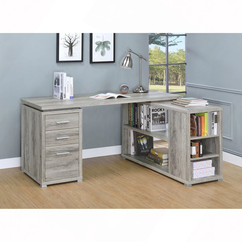 Bureau en forme de L à 3 tiroirs Tona Grey Driftwood, Bois flotté