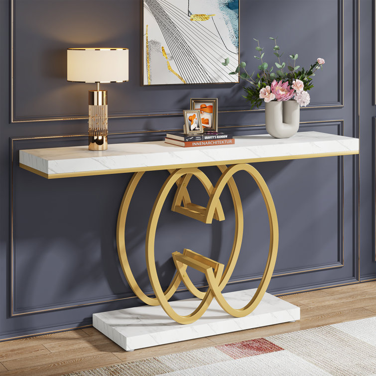 Gold | MarbleGeometric Table Wayfair Reviews Mercer41 Table for & Faux Console Hallway, Entryway