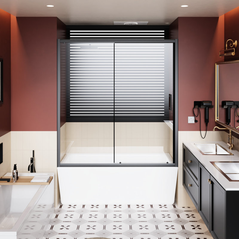 62 In H Single Sliding Bathtub Shower Door, 1/5 Inch Thick Tempered Glass, Black Frame, Smooth And Quiet Operation, Reversible Installation, 60 W Door For Bathroom, Clear Aluminum Silent Safe