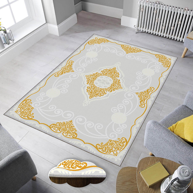 Premium Polyester Area Rug (5.2 x 7.5 ft), 100% Antibacterial, Non-Slip Underside, 0.3 in Pile Height | Machine Washable, 3D Digital Print, Durable Woven Carpet | Ideal for Living Room, Bedroom & Dining Spaces