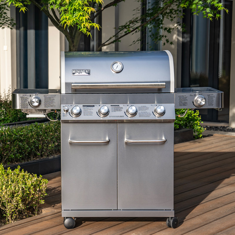 Monument Grills 24367 4-Burner Full Stainless Infrared Propane Grill with Grill Cover
