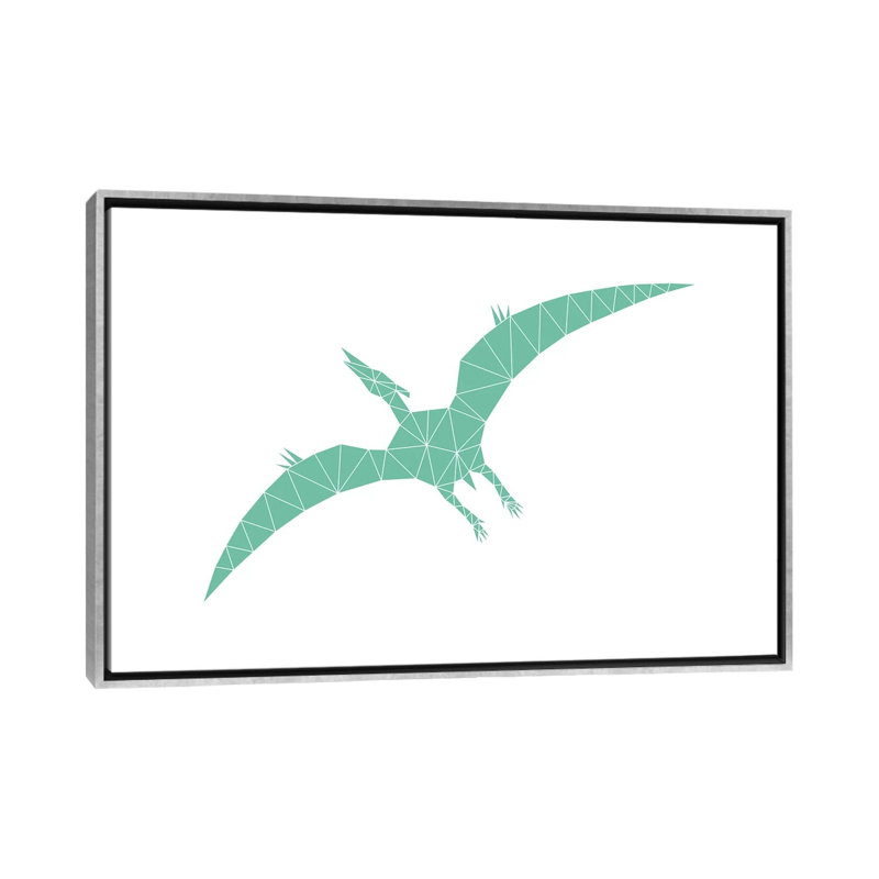 Geometric Dino Pterodactylus - impression d'art graphique, H 40 po x l 60 po x 1,5 po, Toile avec cadre argenté
