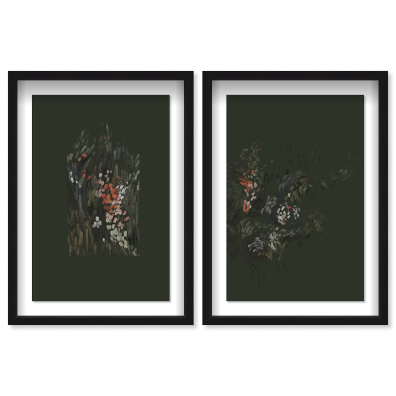 Dancing Petals Set Shadowbox Abstract Print by Oliver Gal, Black Frame, 10 x 15, 21.5"H x 31.5"W, Black Shadowbox