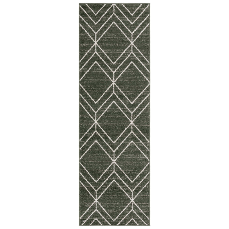 Tapis à motif géométrique Kawanda, Tapis de couloir 2 pi 6 po x 6 po