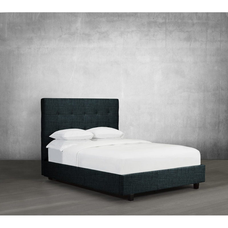 Lit plateforme en tissu d’ameublement Strasser, Double, Lin - denim
