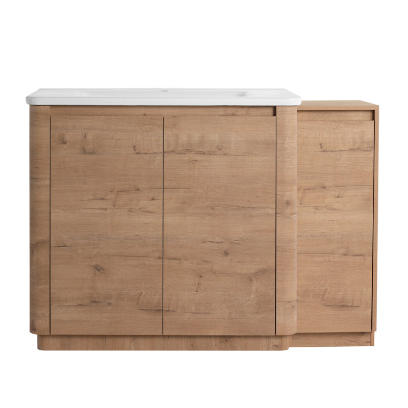 Meuble-lavabo autoportant de 48 po avec lavabo en céramique blanche et 1 petite armoire de rangement