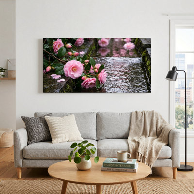 Ensemble de 1 tableau sur toile à fleurs roses