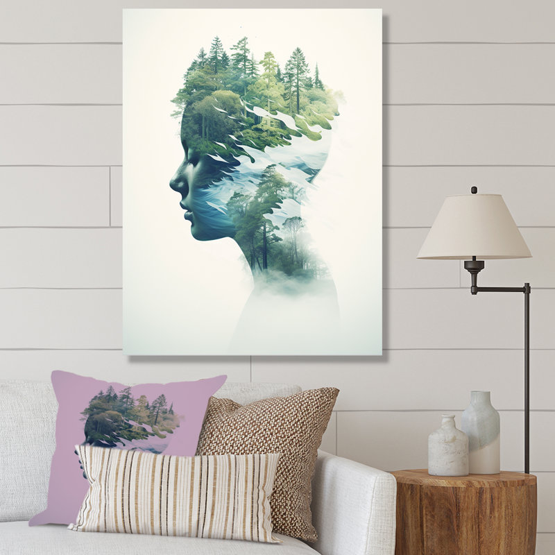 Mindfulness Calming Double Exposure Portrait - reproduction, Toile tendue, H 20 po x l 12 po x P 1 po