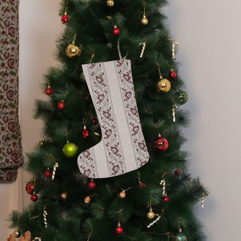 Chaussette de Noël, mélange de lin fleur de Butta brun pour décor rustique des Fêtes, H 13 po x l 8 po x P 5 po
