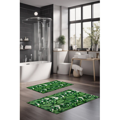 Ensemble de tapis de bain de luxe Eakly (2 pièces), 100% polyester, 16,0 x 23,6 pouces et 23,6 x 39,4 pouces | Conception antibactérienne antidérapante, hauteur de poils de 0,3 po | Lavable à la machine, durable et facile à nettoyer | Idéal pour la décoration de salle de bain