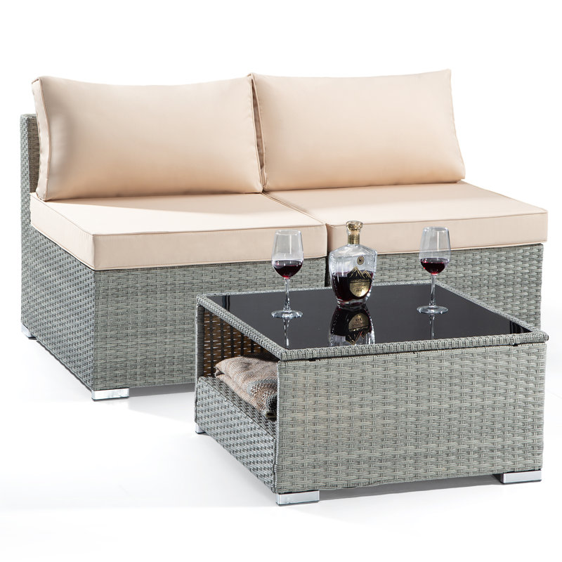 50" Wide Outdoor Wicker Loveseat with Cushions, Gray