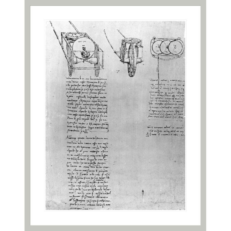 Conception pour un hodomètre «1r-b» du Codex Atlanticus par Leonardo Da Vinci, impression giclée encadrée, 41.5" H x 32.62" W