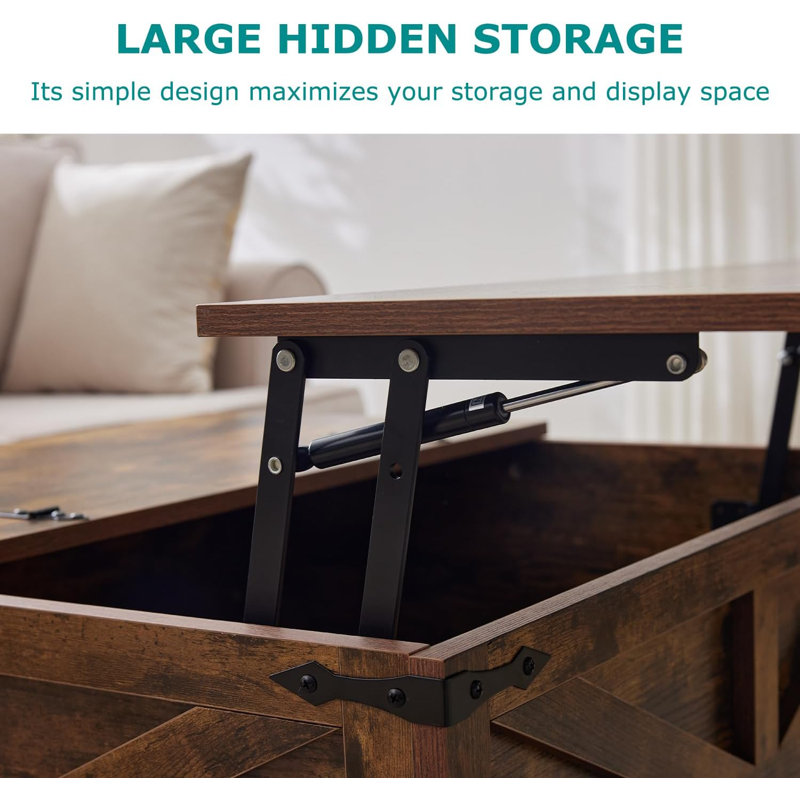 Coffee Table with Storage, Farmhouse Square Storage Coffee Table with Hinged Lift Top, Square Wood Center Table, Cocktail Table with Large Hidden Storage Compartment for Living Room
