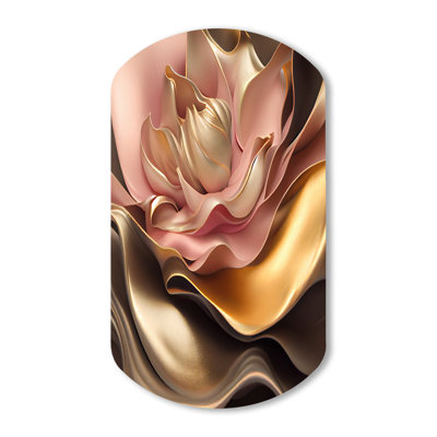 Élégantes fleurs glamour dorées et taupe III - Art floral cylindrique asymétrique en métal