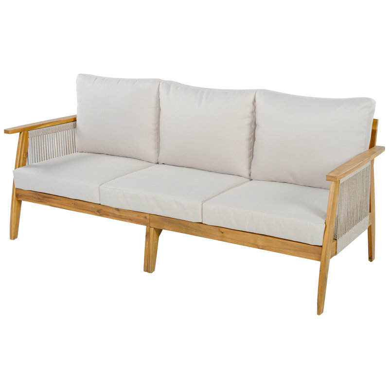 Brendan  Modern Coastal Acacia Wood Rope 3-Seater Patio Sofa with Deep Seating and Water-Repellent Cushions