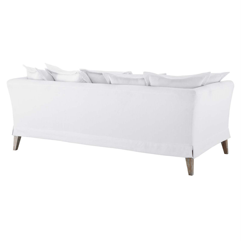 Rowan 84 in. White Fabric Sofa with Rustic Wood Frame
