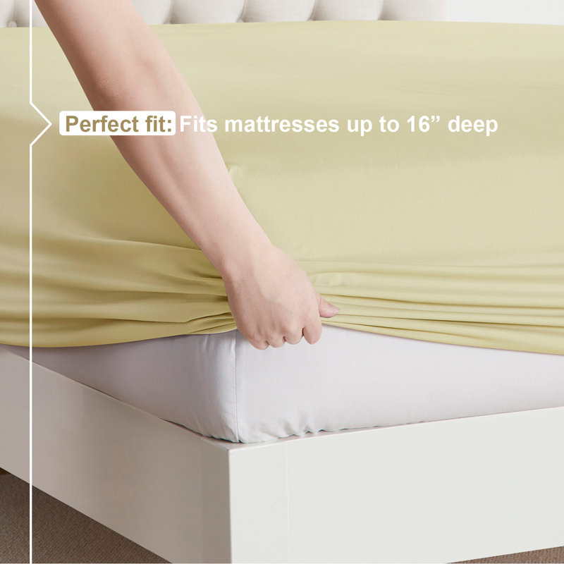  Ensemble de draps double brossé de luxe pour hôtel avec draps et taies d'oreiller très doux, Jaune vanille, California King
