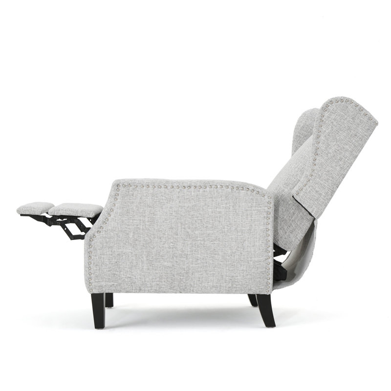 Comfortable Traditional Recliner With Studded Border For Home Decoration, Light Gray