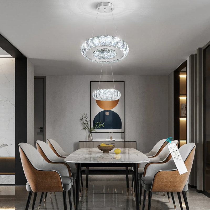 Lustre rond en cristal argenté, Argent