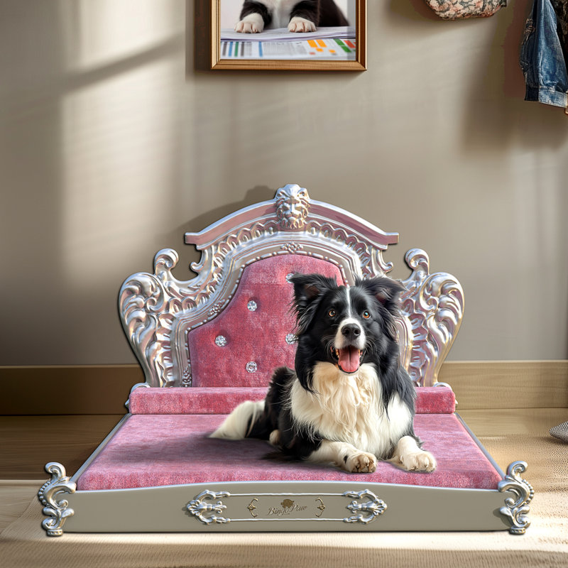 Eckard Velvet Pet Bed Dog Sofa With Tufted Headboard, Pink,  68cm H x 97cm W x 135cm D