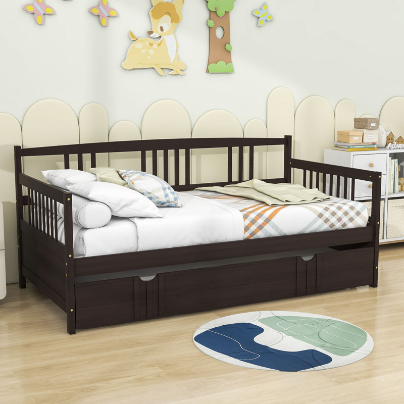 Daybed Wood Bed with Trundle, Espresso, Twin