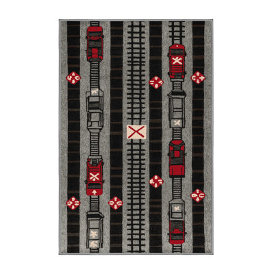 Machine Washable Transportation Gray Area Rug