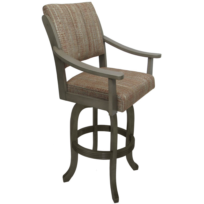 Radmilla Swivel Wood Bar Stool, Bar Stool (26" Seat Height), Asian Gray Seat/Watusi Madder Frame