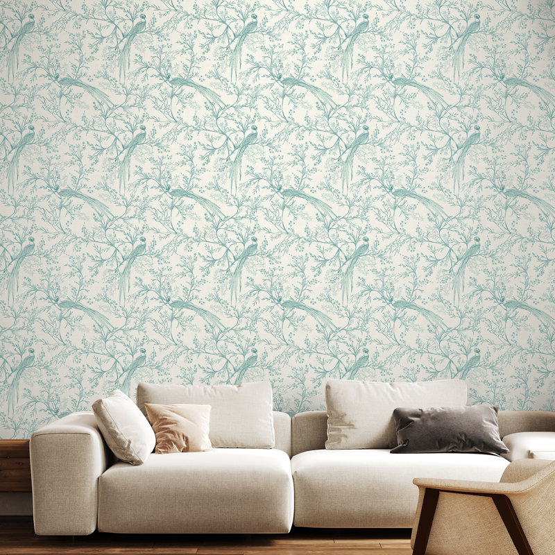 Bird Toile - Dark Denim 10m Wallpaper, Light Blue Floral
