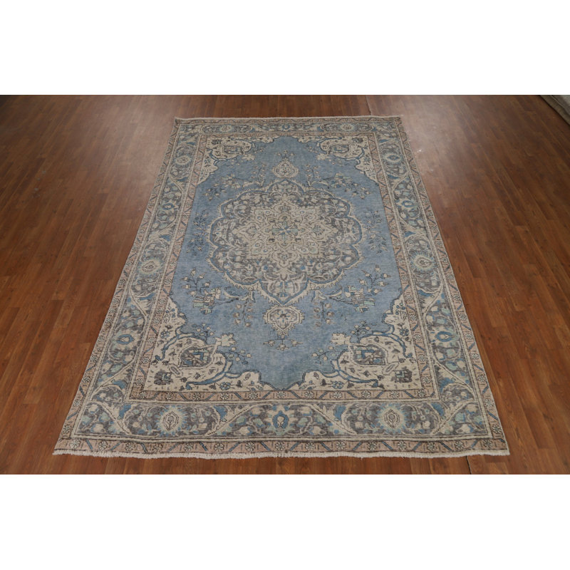 Tapis bleu fait à la main 7 x 7