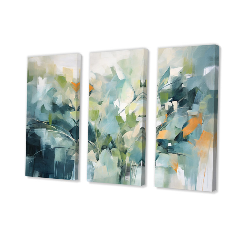 Blue Botanical Garden III - Abstract Botanicals Wall Art Living Room Set, H 40 po x l 60 po