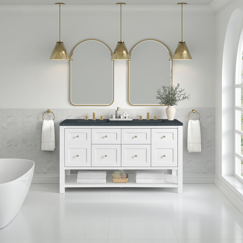 Breckenridge 60'' W Double Vanity, Charcoal Soapstone Silestone, Bright White, Widespread