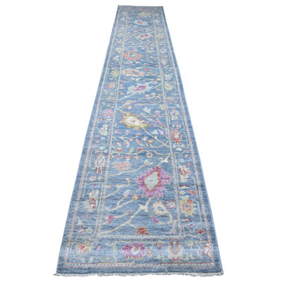 2'9" x 15'3" Blue Afghan Angora Oushak Rural Medallions Runner Oriental Rug