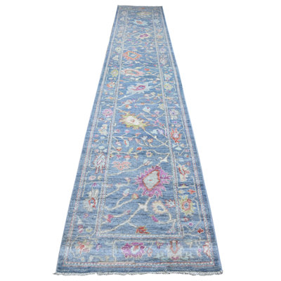 Tapis de couloir oriental bleu 2 pi 9 po x 15 pi 3 po Angora