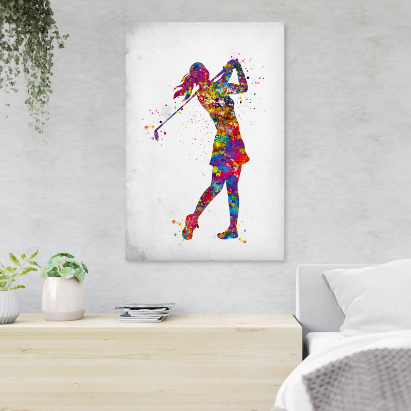 «Colorful Girl With Golf», reproduction d'art graphique sur toile tendue, H 14 po x l 11 po x P 2 po
