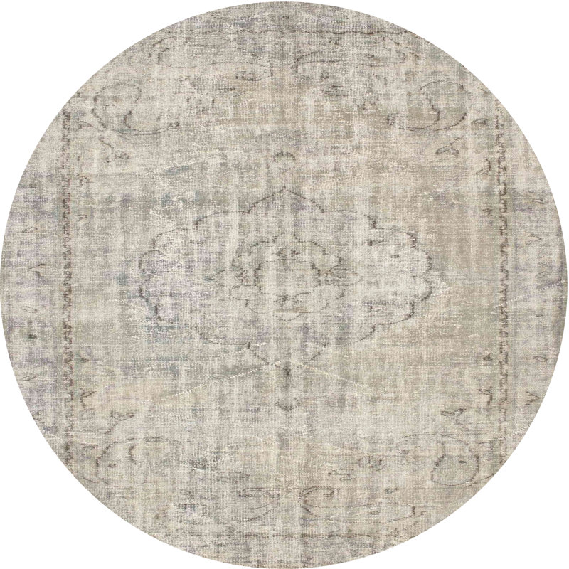 Tapis oriental gris et beige, Rond 8 pi