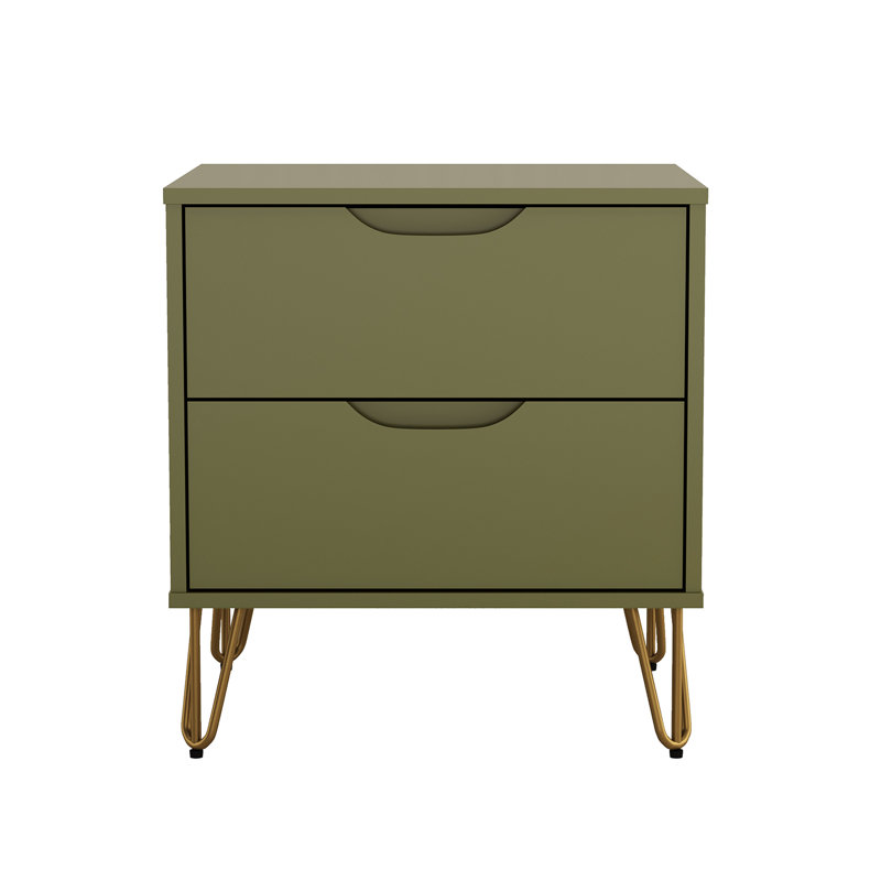 Rockefeller 20" Mid-Century Modern 2-Drawer Nightstand, Olive Green