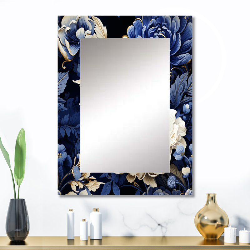 Motif victorien bleu cobalt de la Renaissance - décoration murale unique à motif floral, 32 po x 24 po
