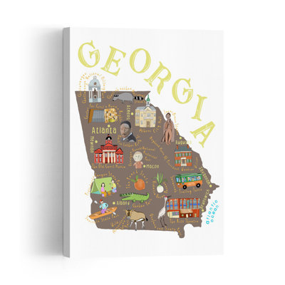 Explore Georgia Map Contemporary Alligator Architecture Nature Wall Art Print