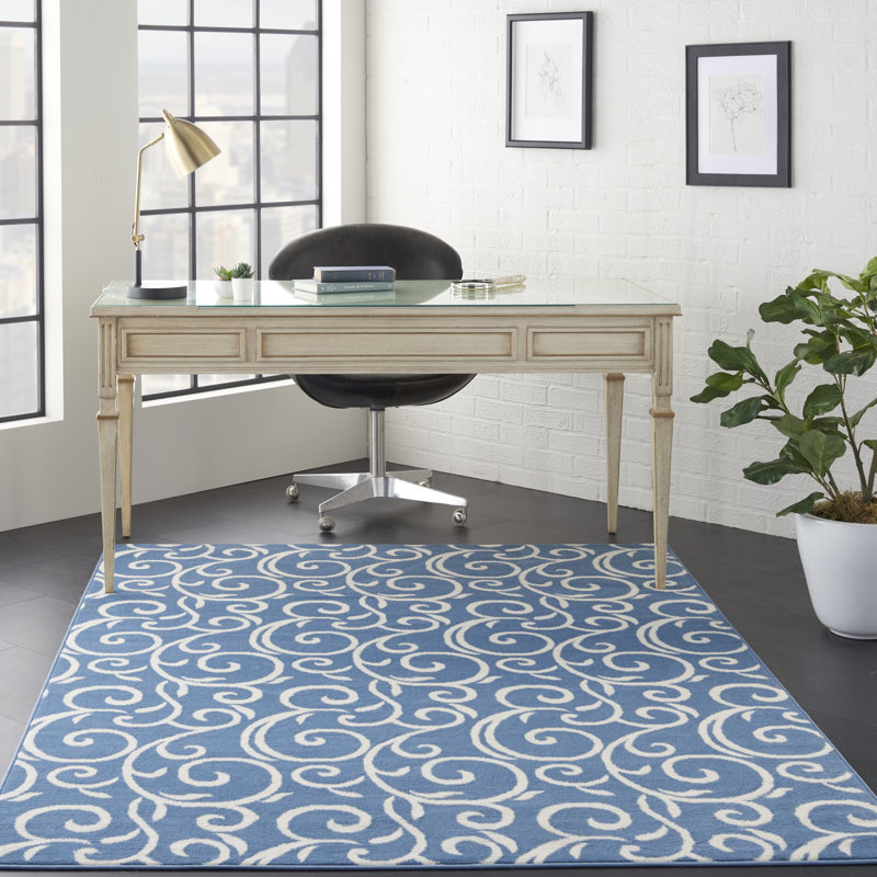Tapis bleu bohème Bo Bo, Rectangle 5 pi 3 po x 7 pi 3 po