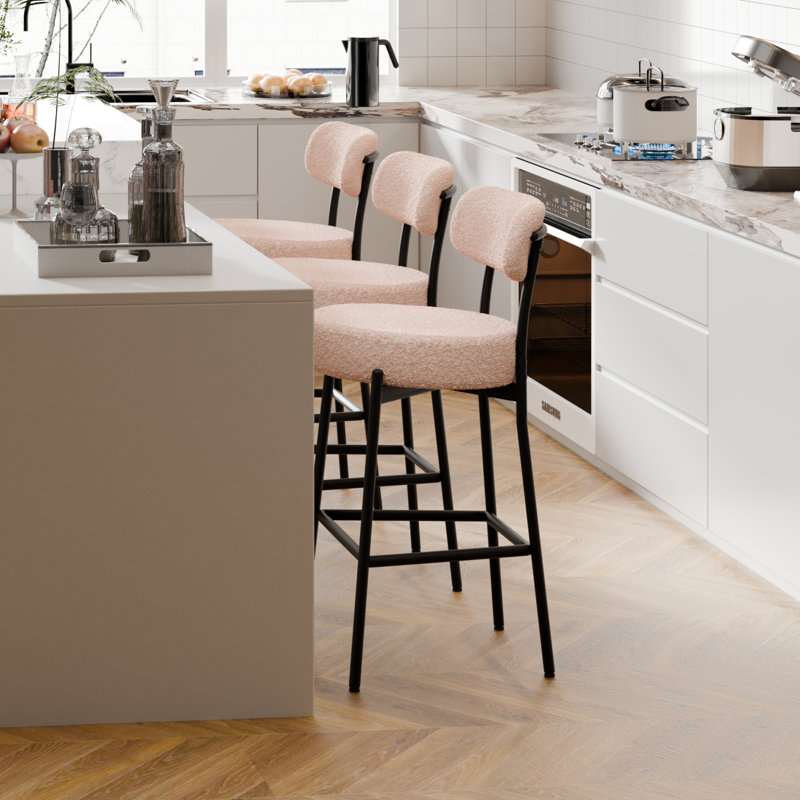 Modern Curved Back Upholstered Counter Stool, Camel