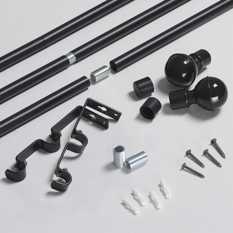 Ensemble de tringle à rideaux double robuste avec embouts de boule décoratifs, noir mat, 16-47"