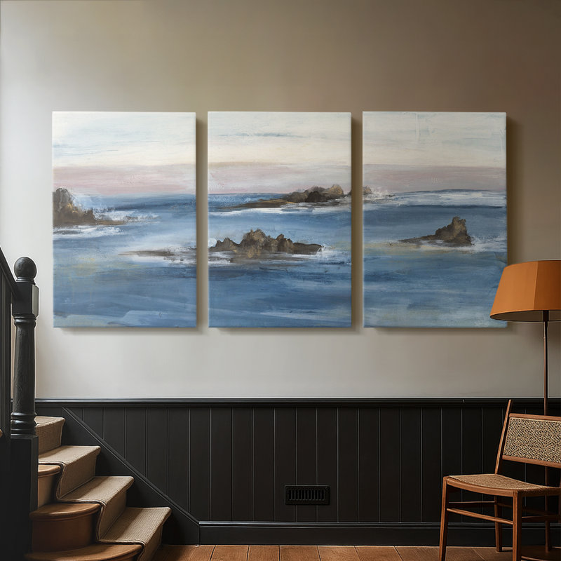 Merging the Ocean I - Toile tendue avec châssis sur mesure - 3 pièces, H 12 po x l 24 po